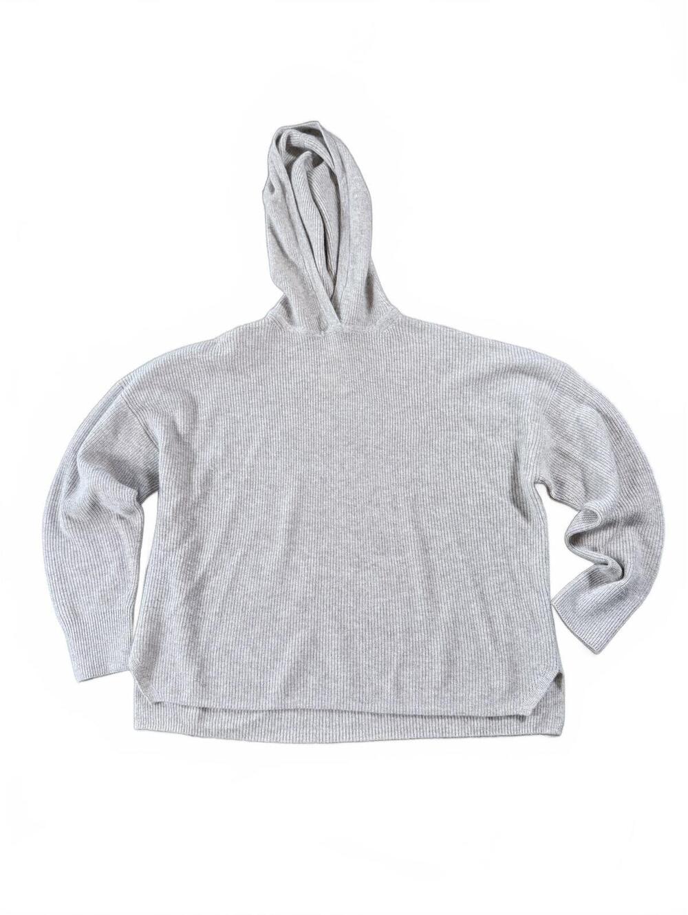 Zella Light Gray Ribbed Knit Hoodie Sweater Sz Small